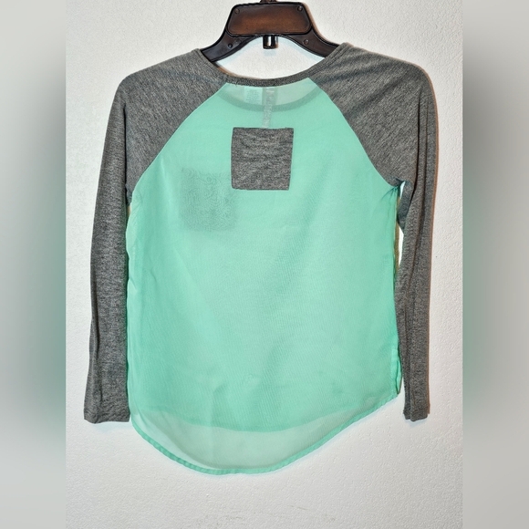 Heart N Crush Mint Sheer and Gray Long Sleeve Top Girls Large - Picture 3 of 5